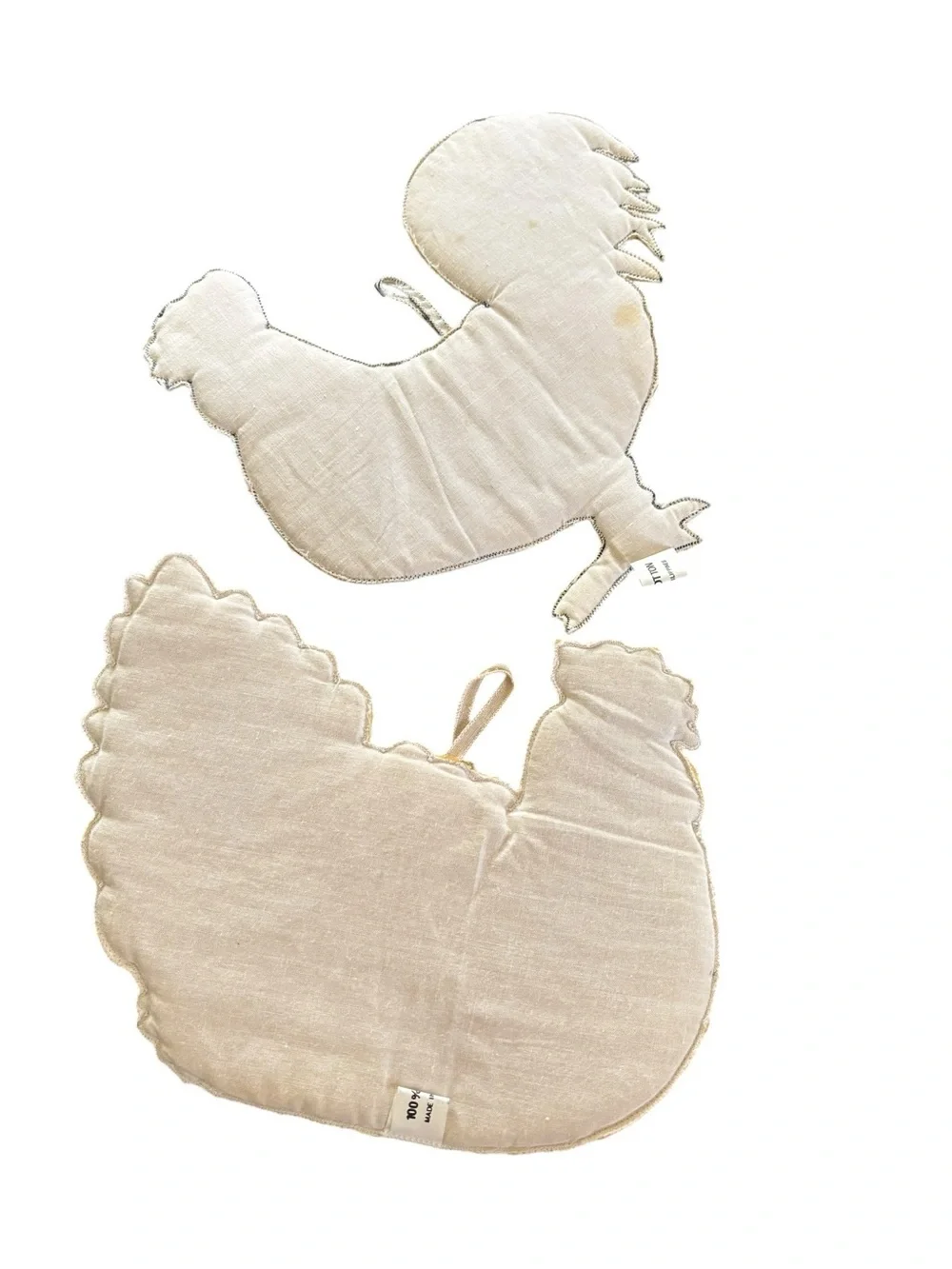 Set 2 Vintage Puffy Potholders Rooster $ Chicken Farmhouse Kitchen Decor Loops
